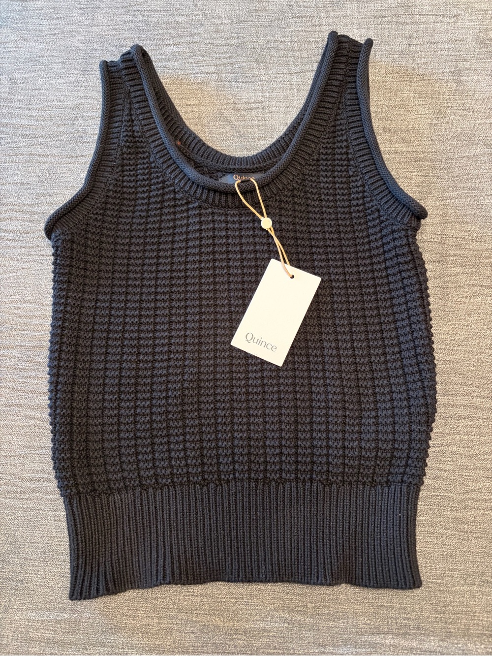 NEW Quince small black sweater knit tank top 100% organic waffle crop